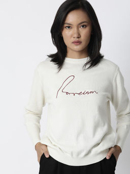 RAREISM - Off White Typography Cotton Regular Fit Sweater