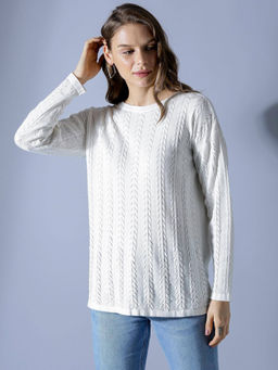 RAREISM - White Solid Blended Regular Fit Sweater