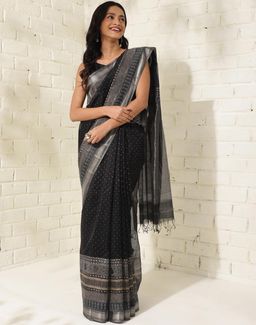 Fabindia - Black Cotton Printed Handloom Saree