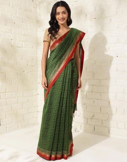 Fabindia - Green Cotton Printed Saree