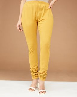 Fabindia - Cotton Mustard Solid Full Length Mid-Rise Slim Fit Churidar