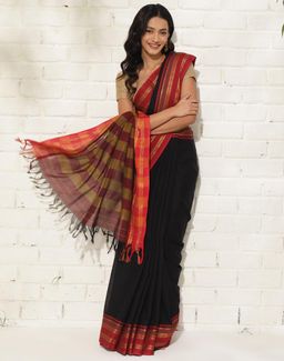Fabindia - Black Cotton Woven Saree