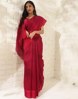 Fabindia - Maroon Cotton Silk Blend Maheshwari Sari