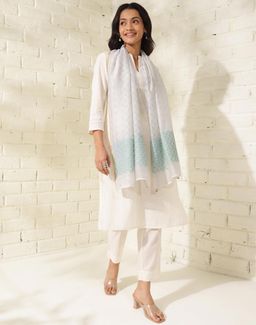 Fabindia - White Cotton Silk Chikankari Embroidered Dupatta
