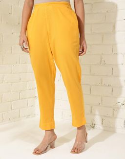 Fabindia - Cotton Mustard Solid Ankle Length Mid-Rise Regular Fit Ethnic Pant