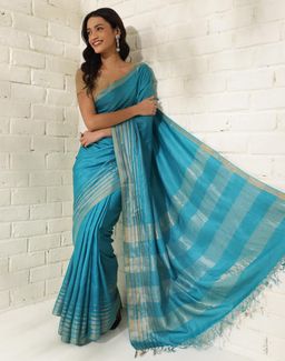 Fabindia - Teal Silk Blend Sari