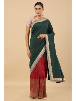 Soch - Green Tussar Solid Saree with Unstitched
