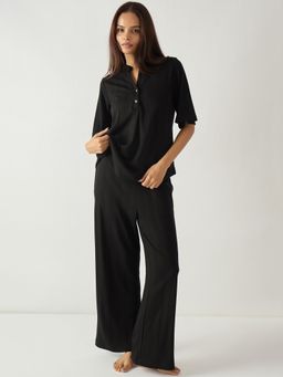 Femmella - Black Pleat Detail Textured Jersey Co-Ord Set