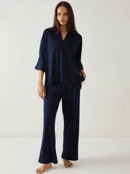 Femmella - Navy Kimono Textured Jersey Co-Ord Set