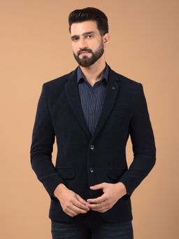 CRIMSOUNE CLUB - Men Navy Blue Printed Notched Lapel Single Breasted Blazer
