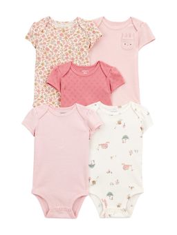 Carter's - Baby Girl Floral Bunny Half Sleeve Cotton Rompers (Pack of 5)