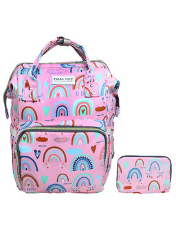 Polka Tots - Stylish Multifunctional Rainbow Diaper Bag For Mothers Travel With Pouch - Pink