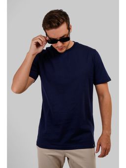 UNDERRATED CLUB - Solid Navy Blue Half Sleeves Regular Fit T-shirt