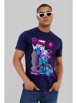 UNDERRATED CLUB - Happy Wish Navy Blue Regular Fit T-shirt