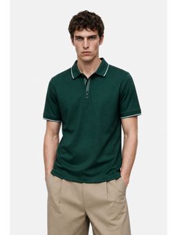 Snitch - Dark Green Solid Half Sleeves Oversized Casual Polo T-Shirt for Men
