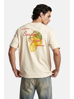 Snitch - Light Beige Graphic Half Sleeves Oversized Casual T-Shirt for Men