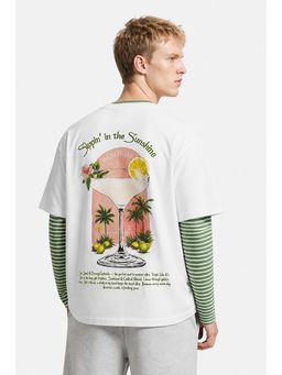 Snitch - White Graphic Half Sleeves Oversized Casual T-Shirt for Men