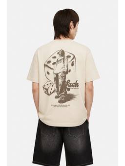 Snitch - Beige Graphic Half Sleeves Oversized Casual T-Shirt for Men