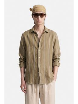 Snitch - Olive Stripes Full Sleeves Regular Casual Shirt for Men