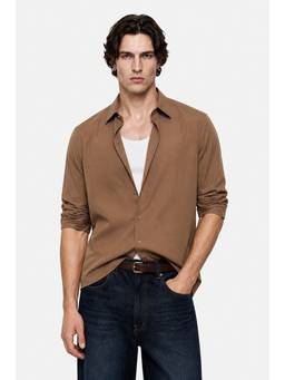 Snitch - Brown Solid Full Sleeves Regular Casual Shirt for Men