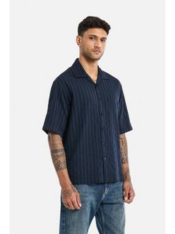 Snitch - Navy Half Sleeves Oversized Shirt for Men