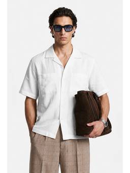 Snitch - White Solid Half Sleeves Boxy Shirt for Men