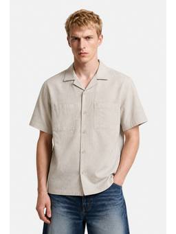 Snitch - Beige Half Sleeves Boxy Shirt for Men