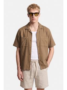 Snitch - Brown Solid Half Sleeves Boxy Shirt for Men