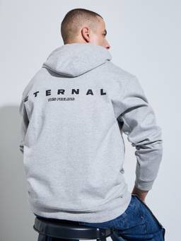 Styli - Men Grey Typographic Print Pullover Hoodie