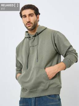 Styli - Men Grey Typography Pullover Hoodie