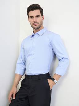 Styli - Men Blue Solid Long-Sleeves Regular Fit Shirt with Spread-Collar