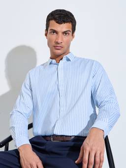 Styli - Men Blue Striped Long-Sleeves Regular Fit Shirt with Spread-Collar