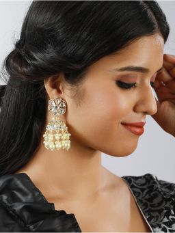 Aatmana - Gold Toned and Ad Studded Beaded Contemporary Jhumkas