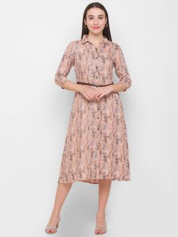 Globus - Pink Printed Dress with Belt (Set of 2)