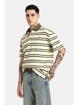 Snitch - Men Ivory Cotton Oversized Polo T-shirt