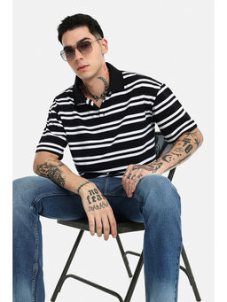 Snitch - Men Black Cotton Oversized Polo T-shirt