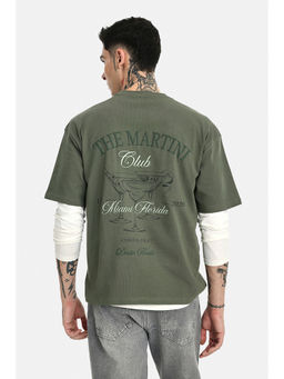 Snitch - Men Green Cotton Oversized T-shirt