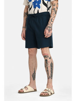 Snitch - Men Navy Blue Cotton Relaxed Fit Shorts