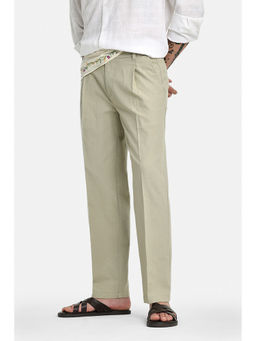 Snitch - Men Beige Cotton Linen Blend Straight Fit Trouser