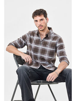 Snitch - Men Brown Cotton Blend Regular Fit Shirt