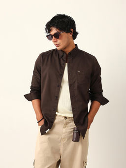 The Bear House - Men Brown Cotton Slim Fit Shirt