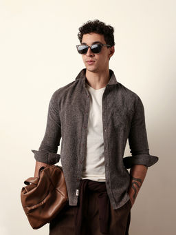 The Bear House - Men Brown Cotton Slim Fit Shirt