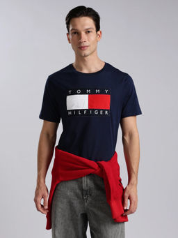 Tommy Hilfiger - Men Navy Blue Cotton Regular Fit T-Shirt