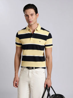 Tommy Hilfiger - Men Yellow Cotton Slim Fit Polo T-Shirt