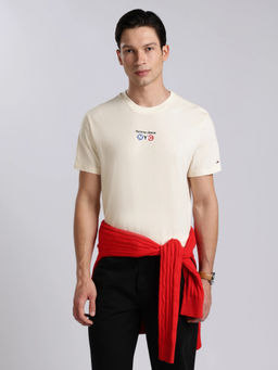 Tommy Hilfiger - Men Beige Cotton Slim Fit T-Shirt