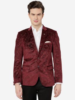 JB Studio - Men Maroon Textured Blazer