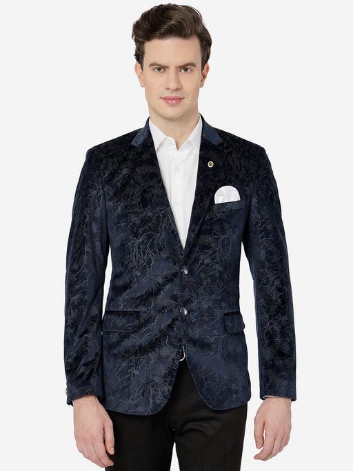 JB Studio Men Royal Blue Notched Lapel Blazer
