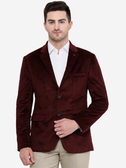 JB Studio - Men Maroon Notched Lapel Blazer