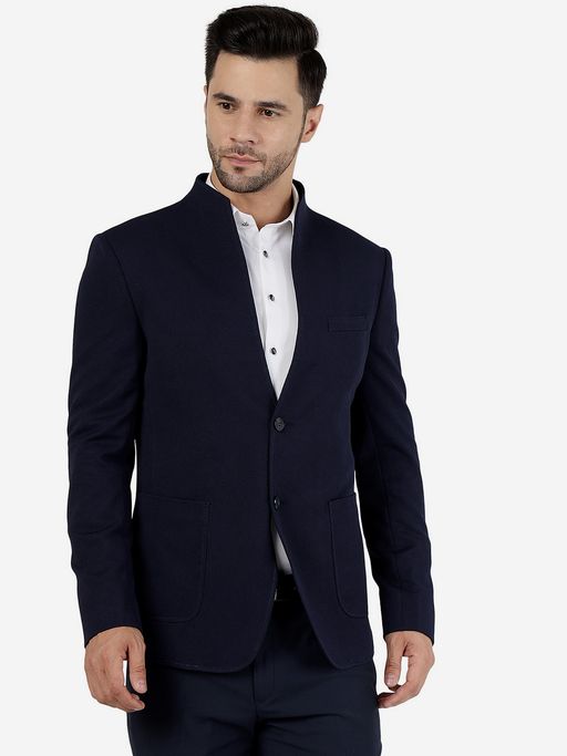 JB Studio Men Navy Blue Textured Blazer