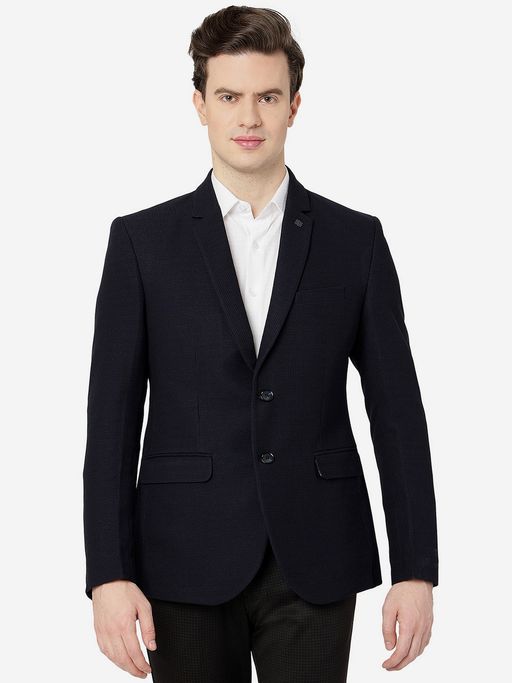JB Studio Men Navy Blue Notched Lapel Blazer